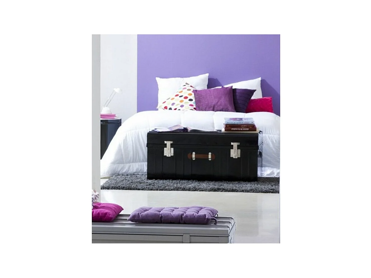 Malle métallique noire avec poignée simili cuir - Lot de 2