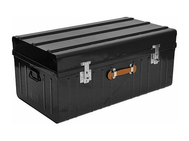 Malle métallique noire avec poignée simili cuir - Lot de 2