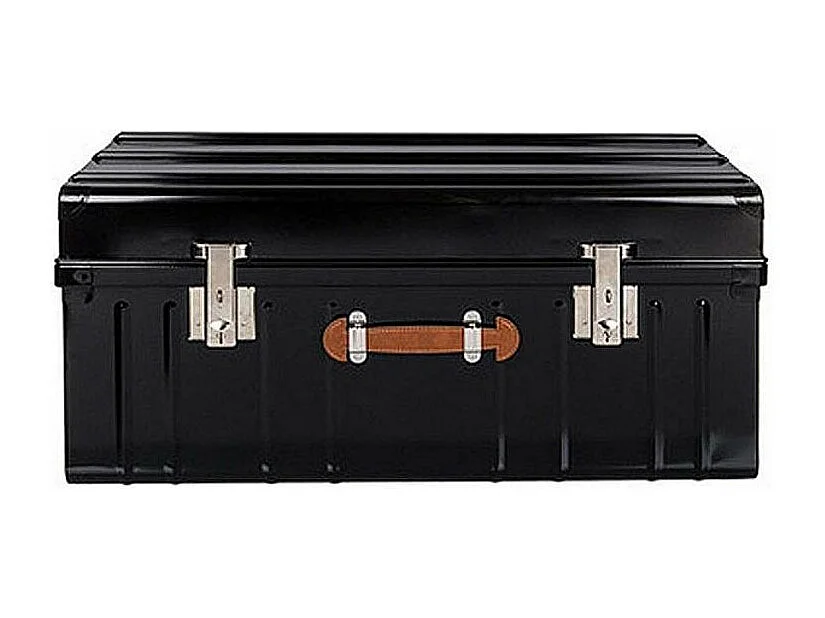 Malle métallique noire avec poignée simili cuir - Lot de 2