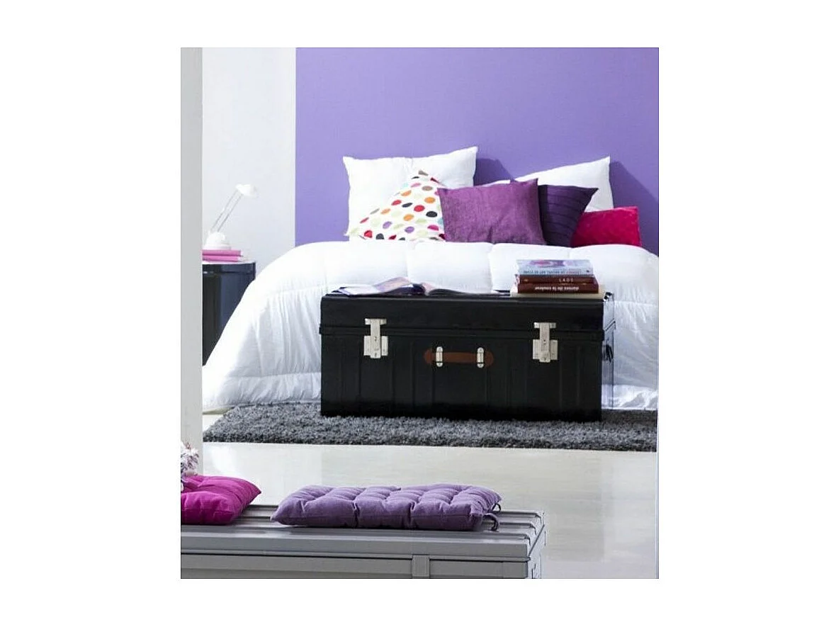 Malle métallique noire avec poignée simili cuir - Lot de 2