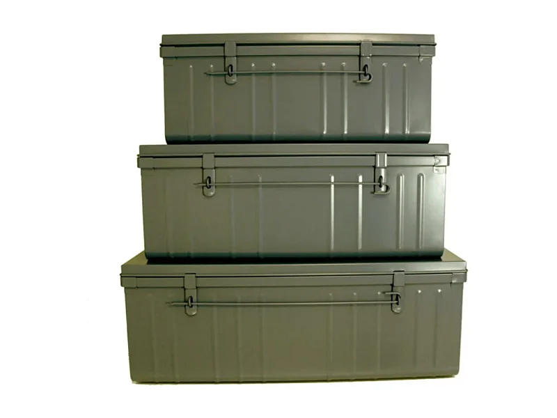 Lot de 3 malles de rangement en métal Habitat - Capacités 95 - 130 - 175 litres-Kaki