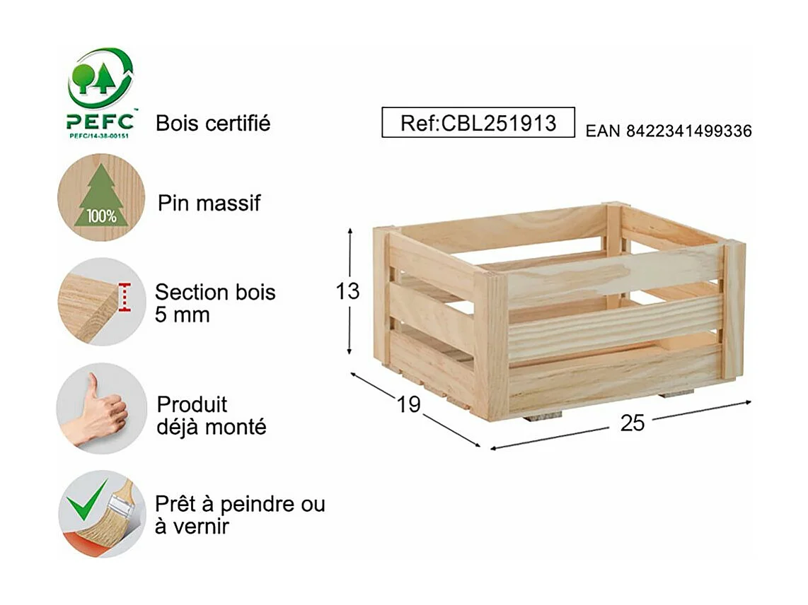 Caisse de rangement en pin massif Home box Petite