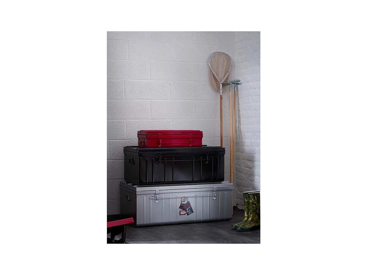 Malle de rangement métal gris alu Terra L100xH39xP55