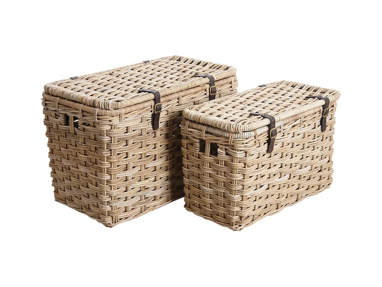 Malle rectangulaire en poelet gris (Lot de 2)