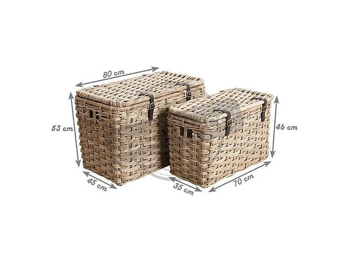 Malle rectangulaire en poelet gris (Lot de 2)