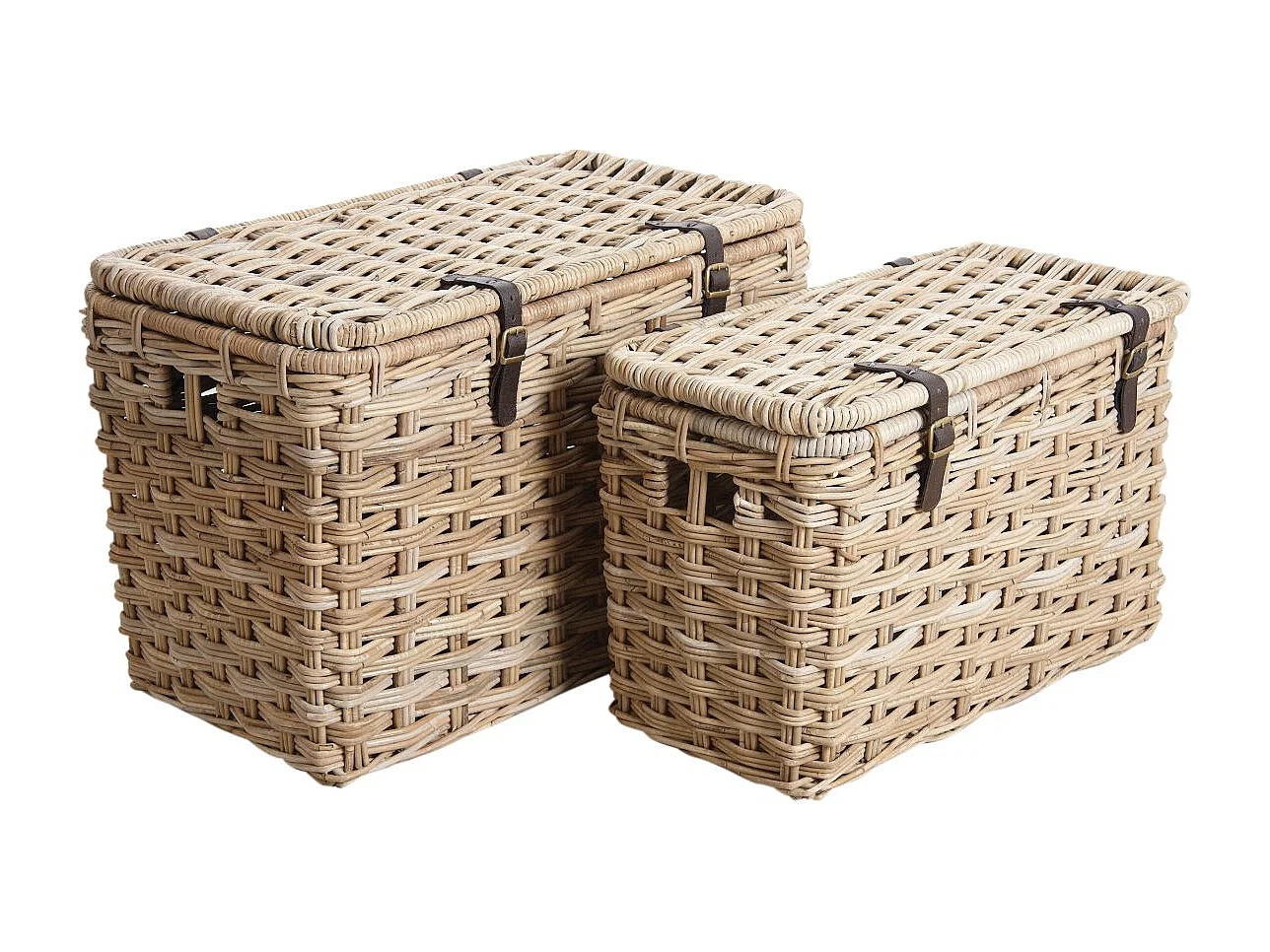 Malle rectangulaire en poelet gris (Lot de 2)