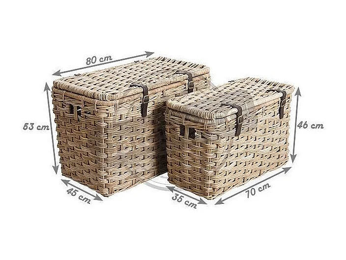 Malle rectangulaire en poelet gris (Lot de 2)