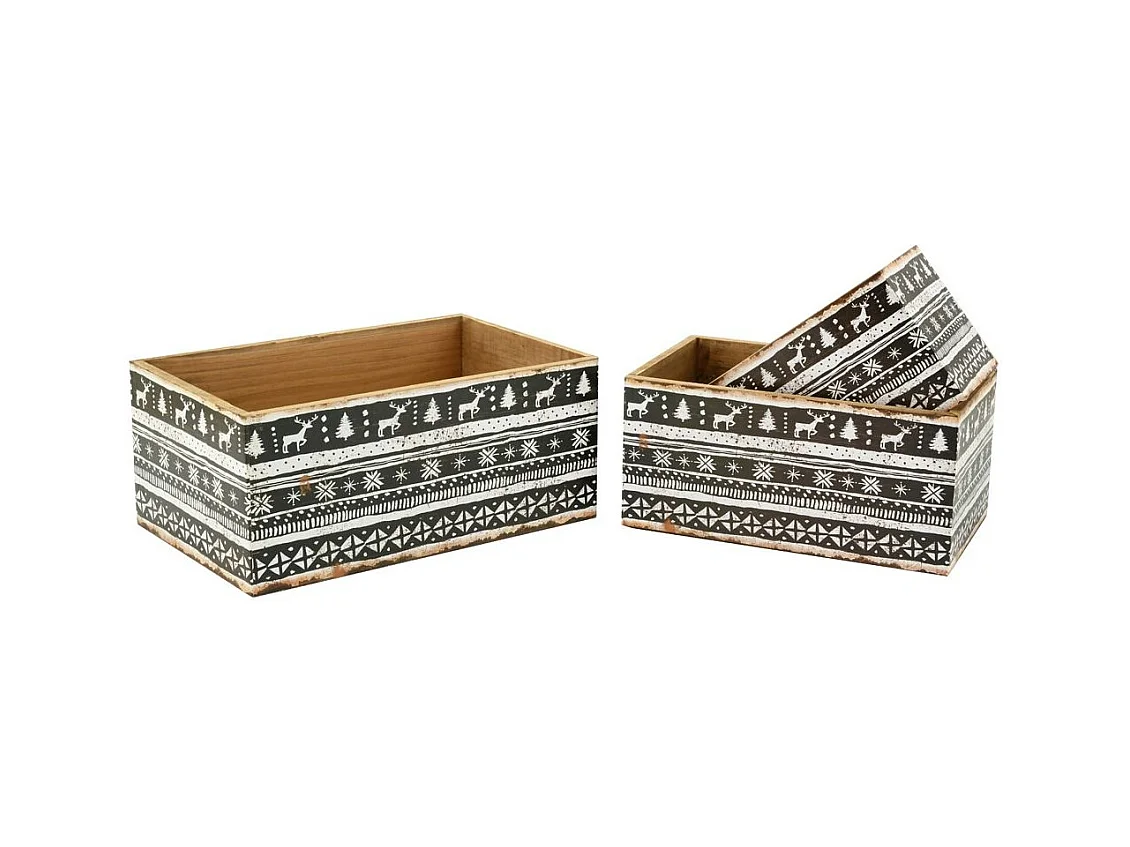 Caisses de rangement en bois et papier verni Christmas