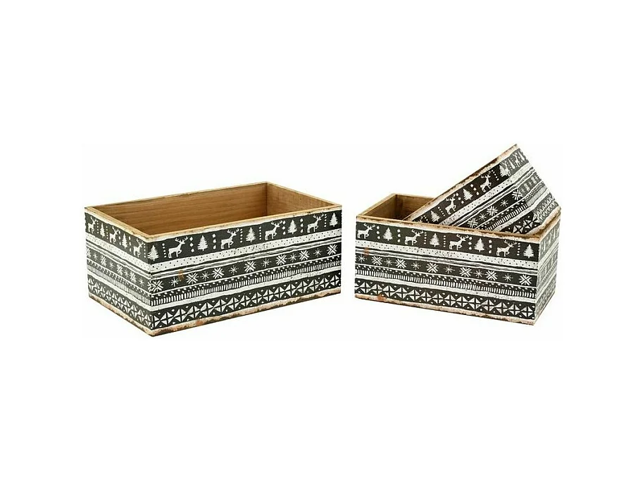 Caisses de rangement en bois et papier verni Christmas