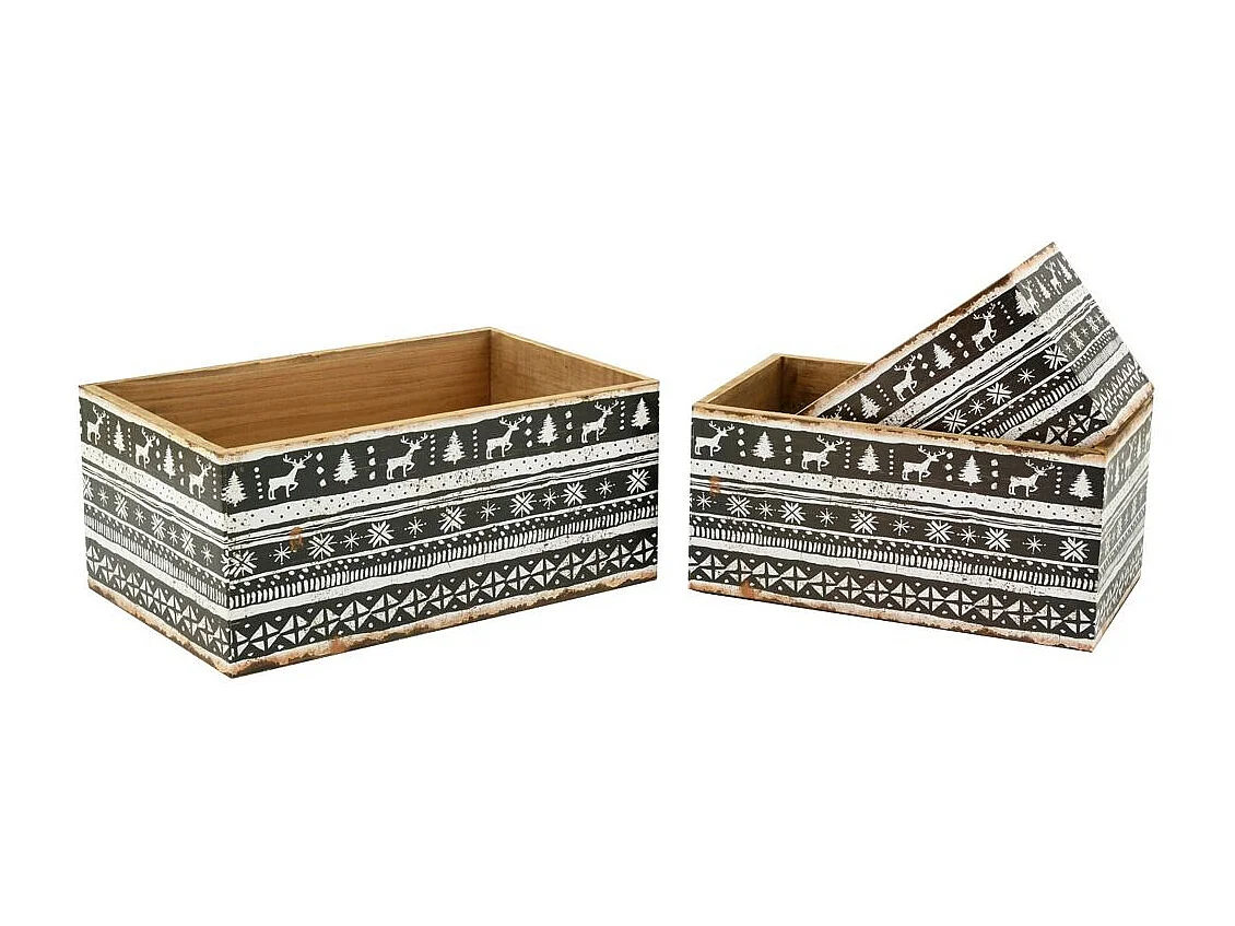 Caisses de rangement en bois et papier verni Christmas