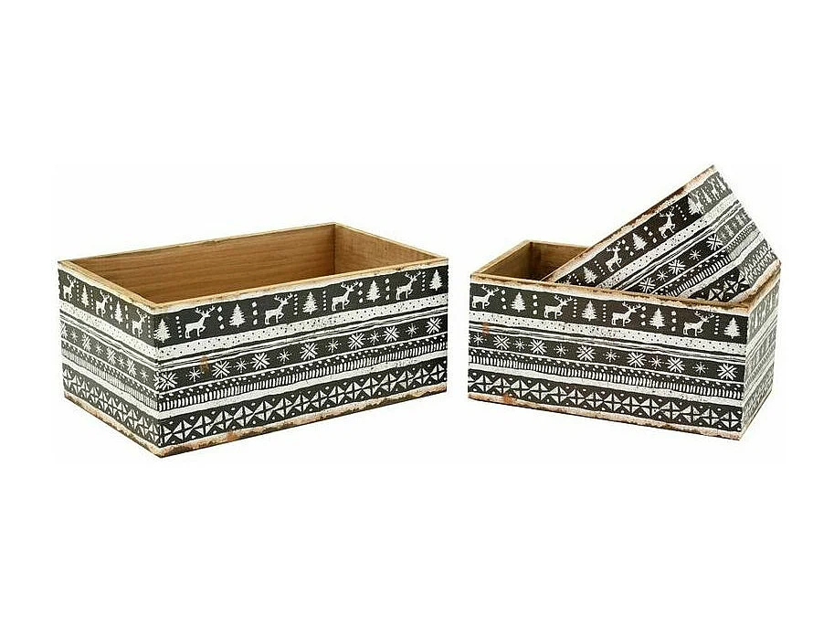 Caisses de rangement en bois et papier verni Christmas