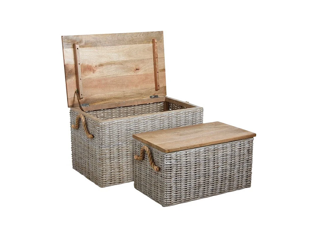 Coffre en poelet blanchi (Lot de 2)