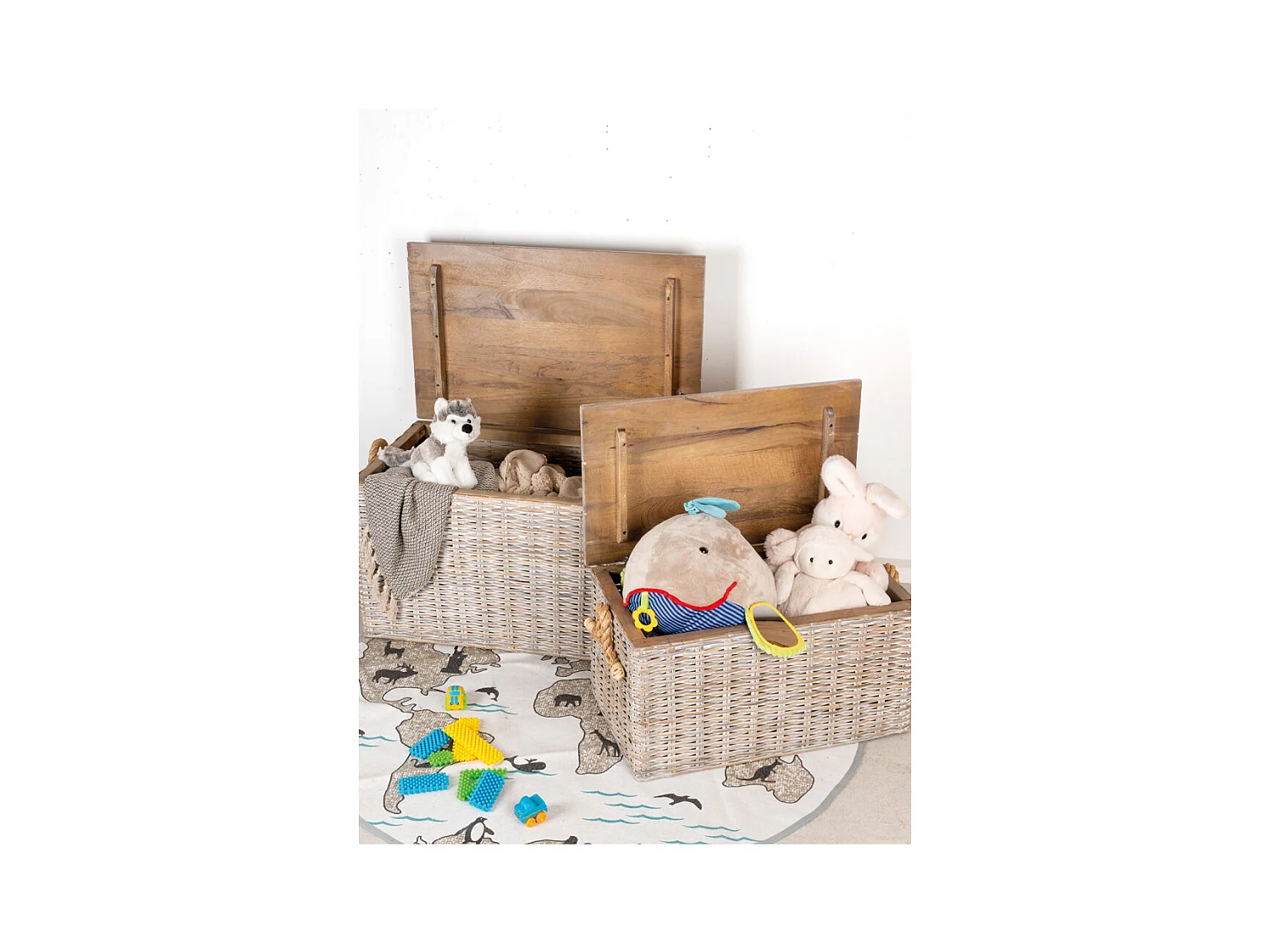 Coffre en poelet blanchi (Lot de 2)