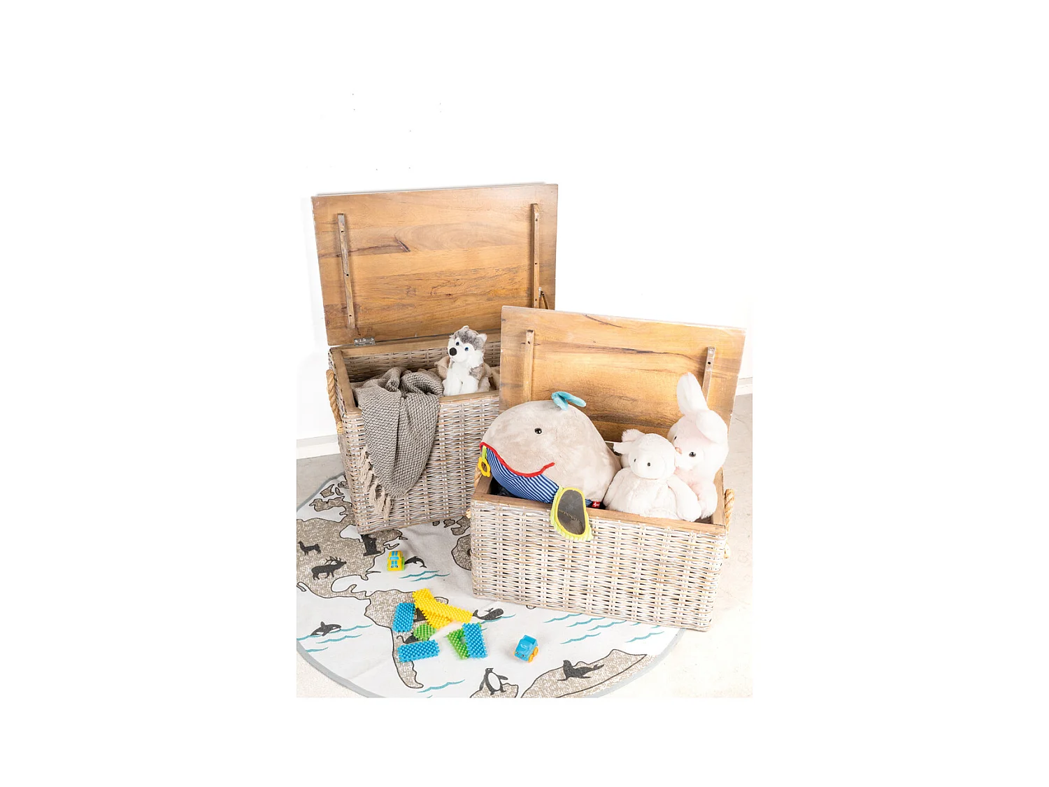 Coffre en poelet blanchi (Lot de 2)