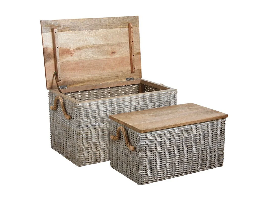 Coffre en poelet blanchi (Lot de 2)