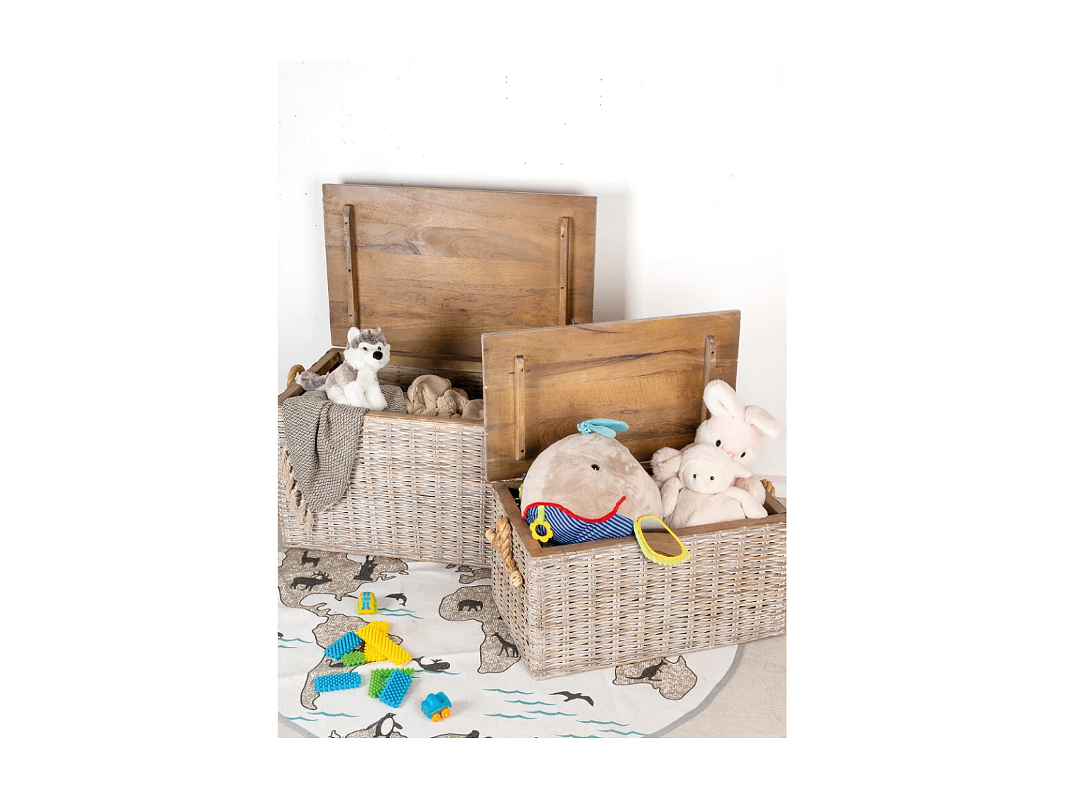 Coffre en poelet blanchi (Lot de 2)