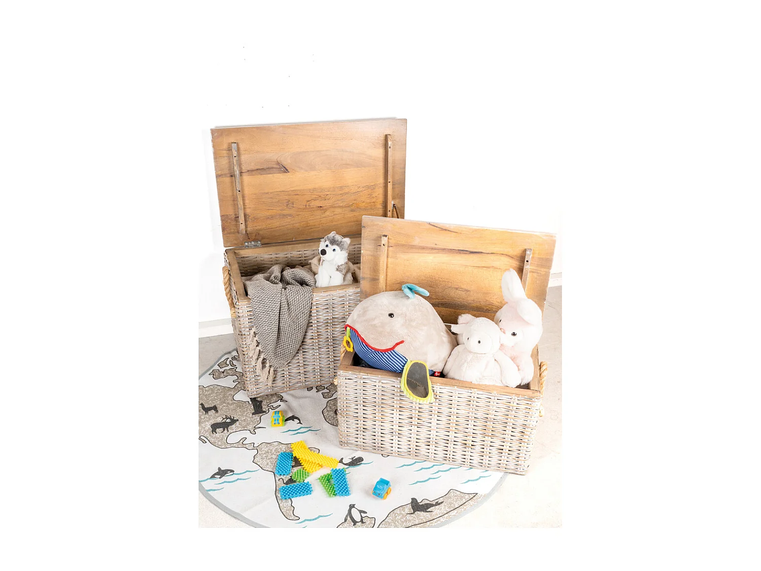 Coffre en poelet blanchi (Lot de 2)