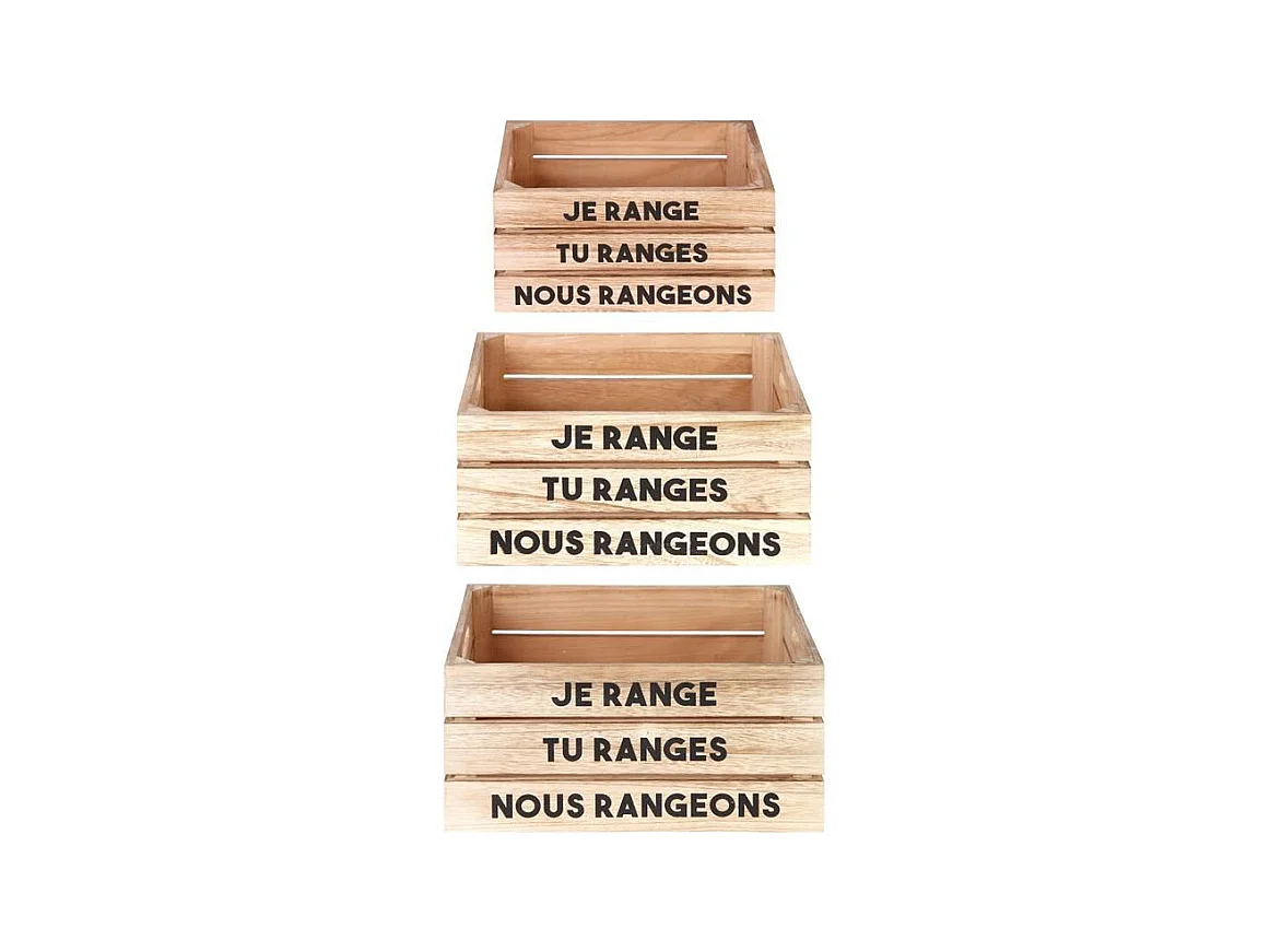 Lot de 3 Cagettes de Rangement "Paulo" 32cm Naturel