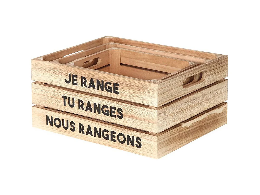 Lot de 3 Cagettes de Rangement "Paulo" 32cm Naturel