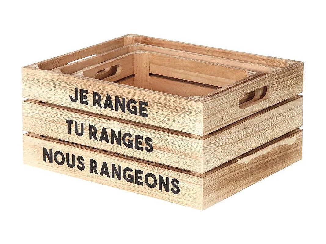 Lot de 3 Cagettes de Rangement "Paulo" 32cm Naturel
