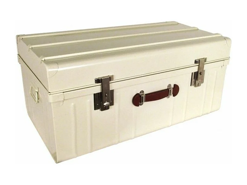 Malle métallique crème avec poignée simili cuir L90xH43xP50