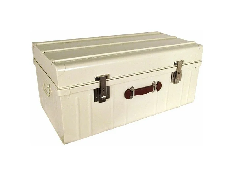 Malle métallique crème avec poignée simili cuir L90xH43xP50