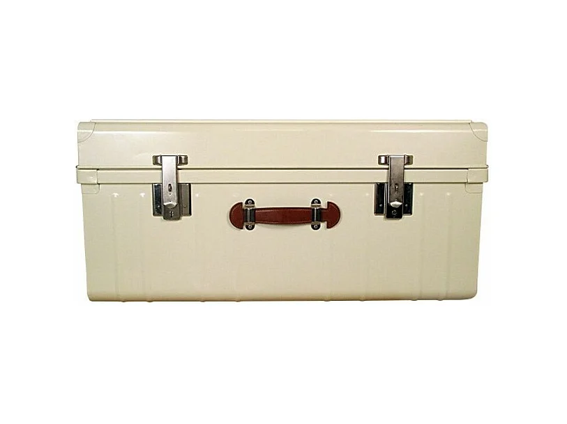 Malle métallique crème avec poignée simili cuir L90xH43xP50