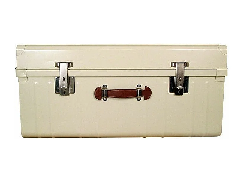 Malle métallique crème avec poignée simili cuir L90xH43xP50