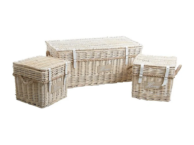 Malles carrées en osier blanchi (Lot de 3)