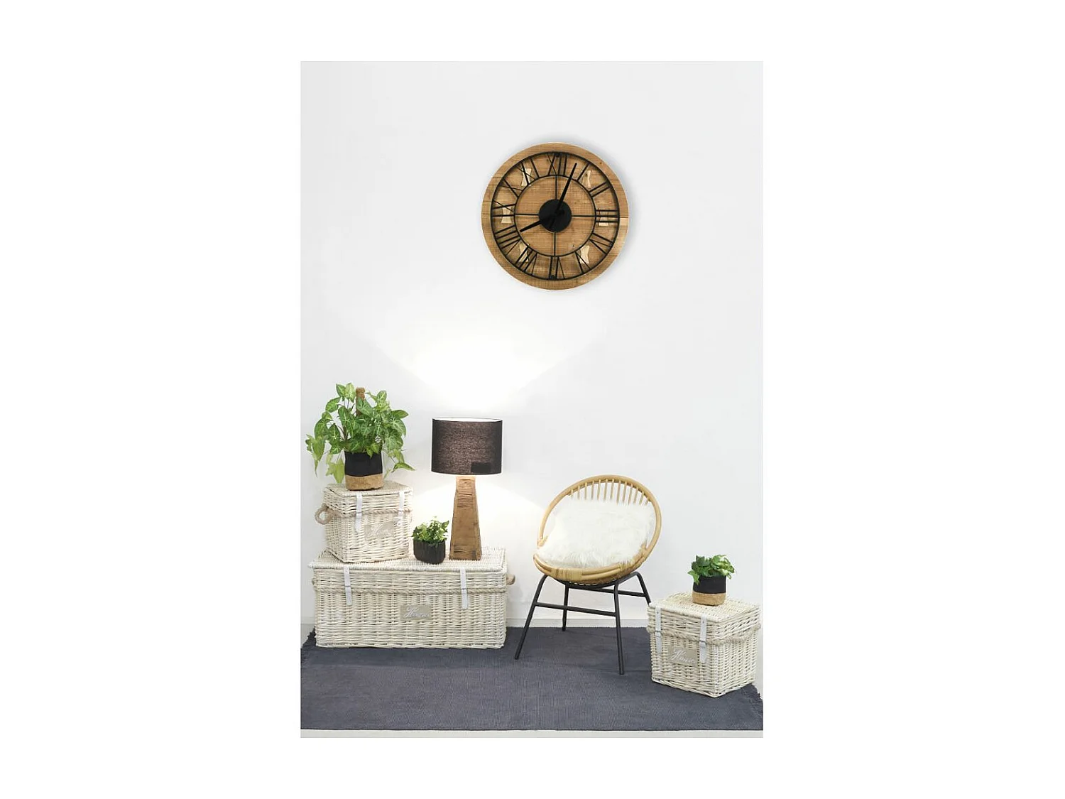 Malles carrées en osier blanchi (Lot de 3)