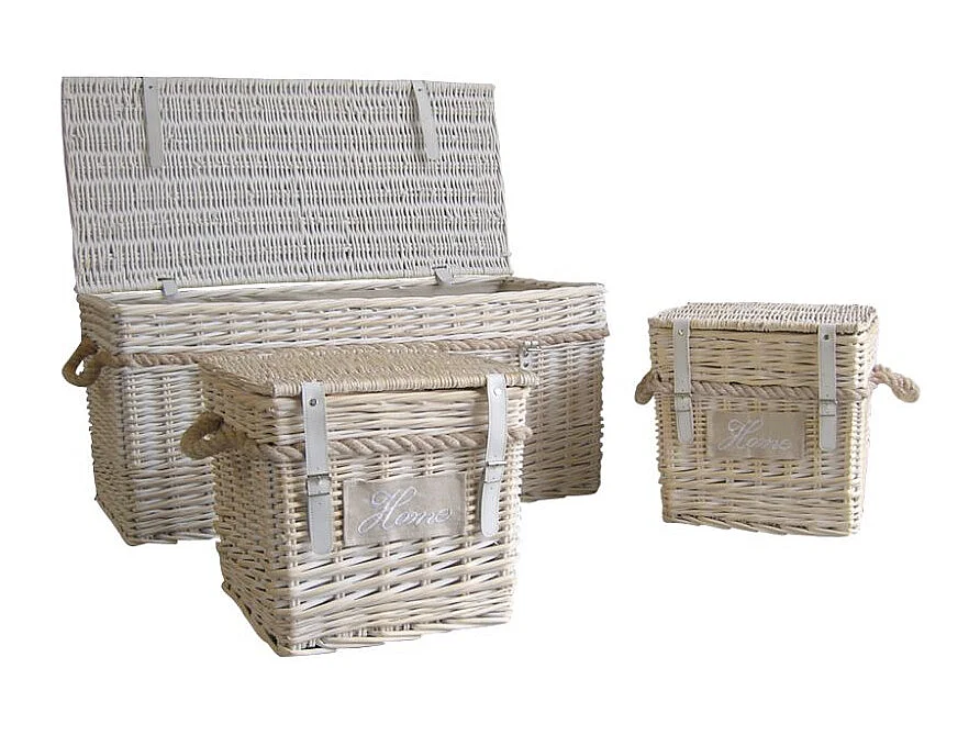 Malles carrées en osier blanchi (Lot de 3)