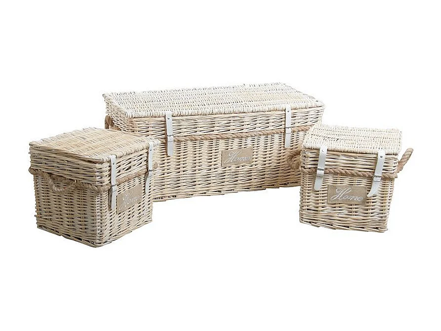 Malles carrées en osier blanchi (Lot de 3)