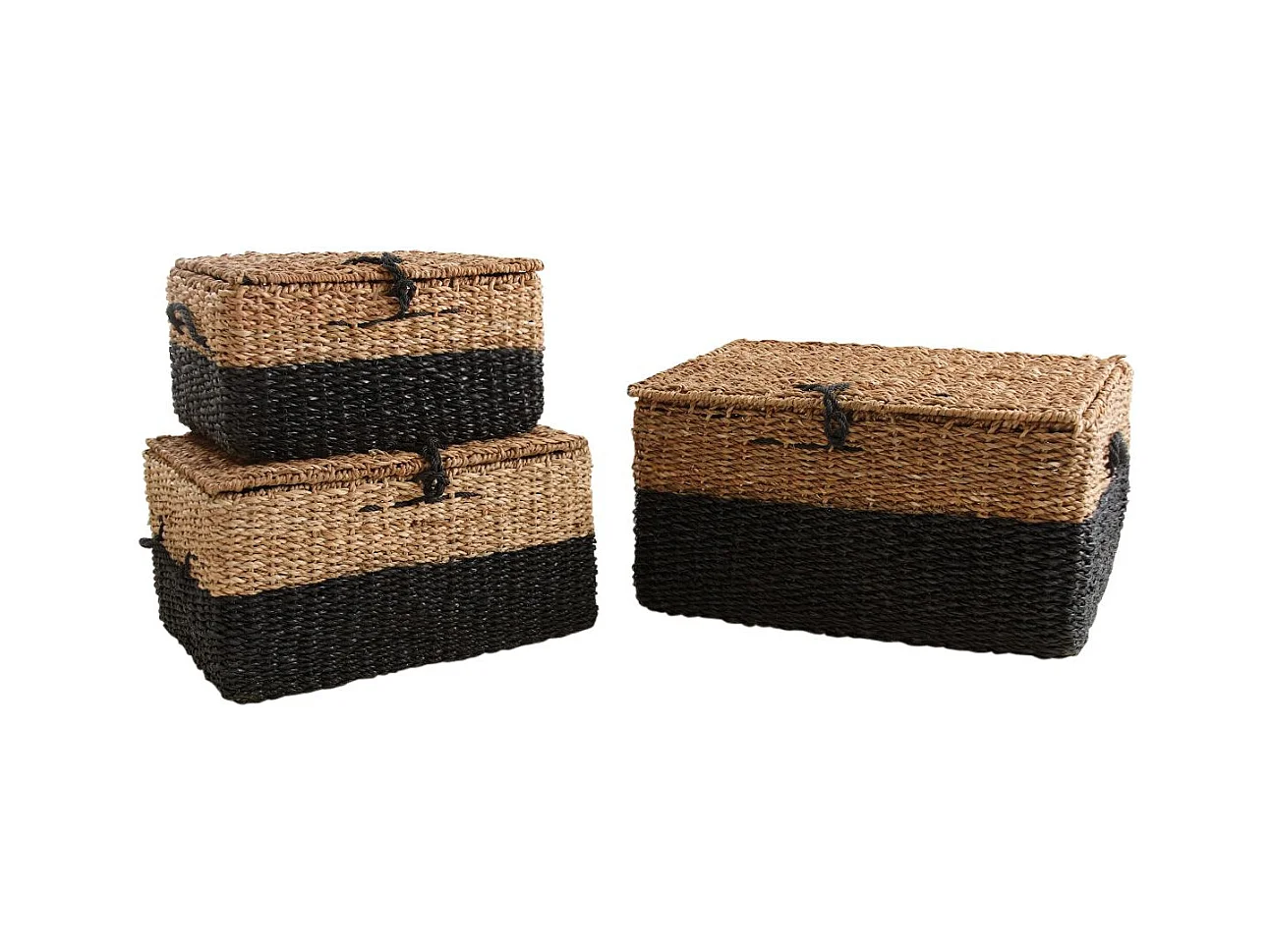 Malles en jonc de mer naturel et noir (lot de 3)