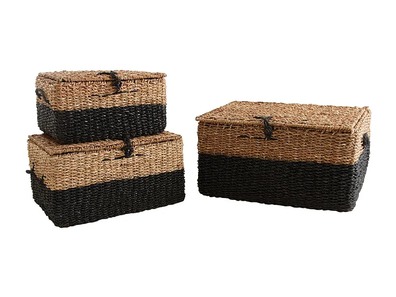 Malles en jonc de mer naturel et noir (lot de 3)