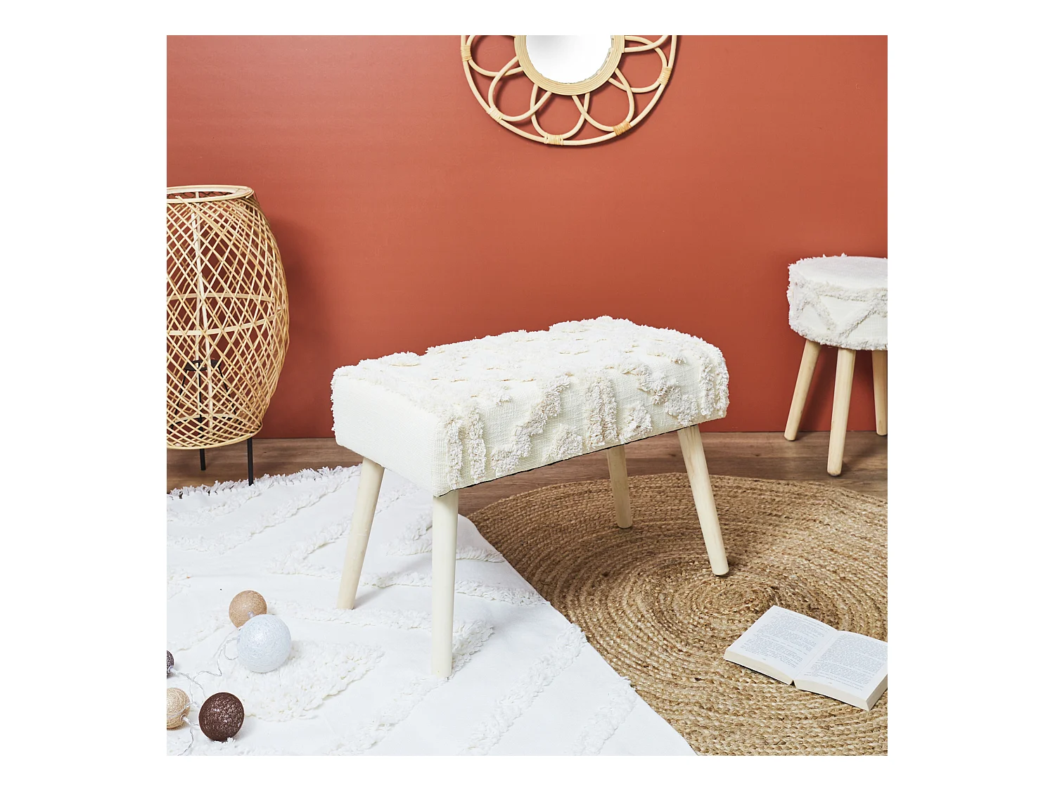 Banc Design en Bois "Mirage" 60cm Blanc & Beige