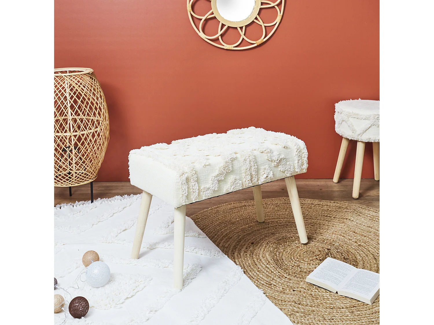 Banc Design en Bois "Mirage" 60cm Blanc & Beige