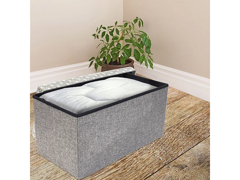Coffre Banc Pliable Gris Motif Blanc Gris