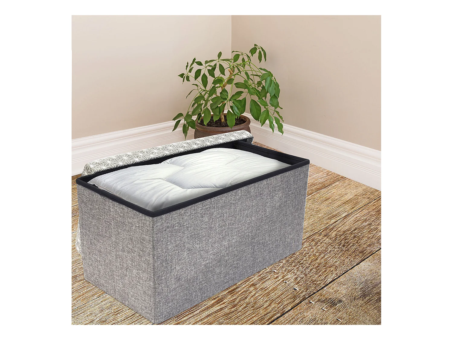 Coffre Banc Pliable Gris Motif Blanc Gris
