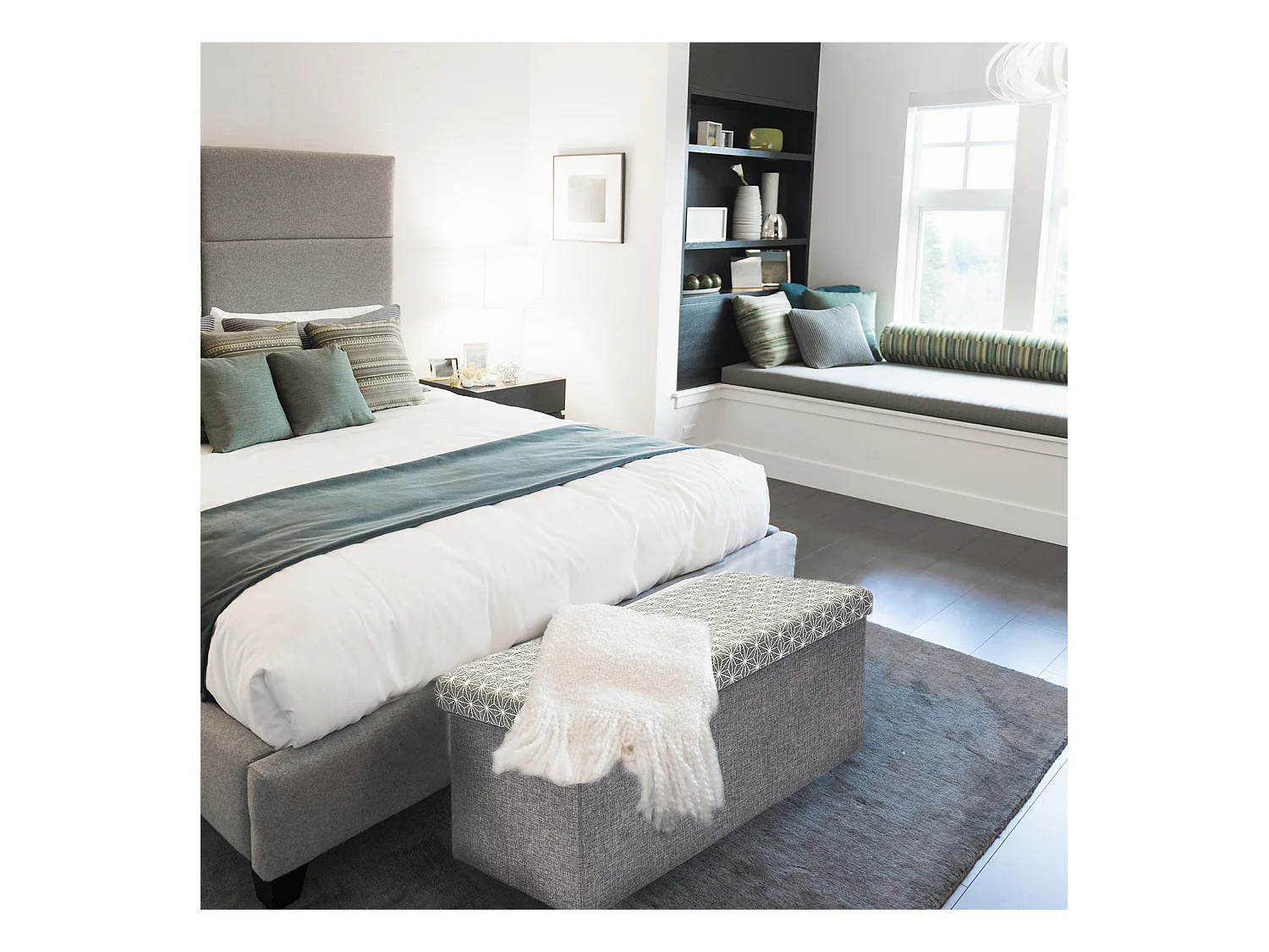 Coffre Banc Pliable Gris Motif Blanc Gris