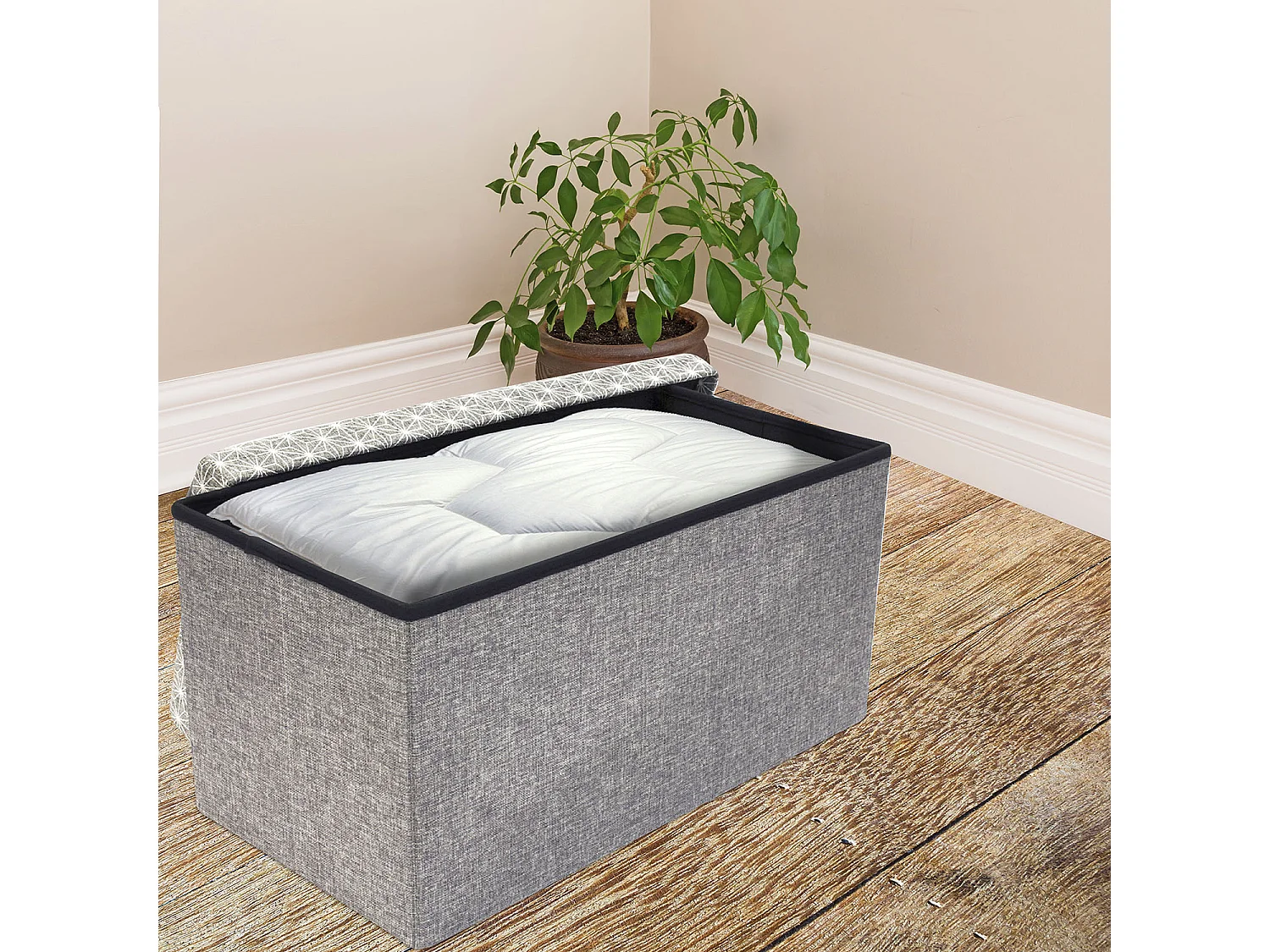 Coffre Banc Pliable Gris Motif Blanc Gris