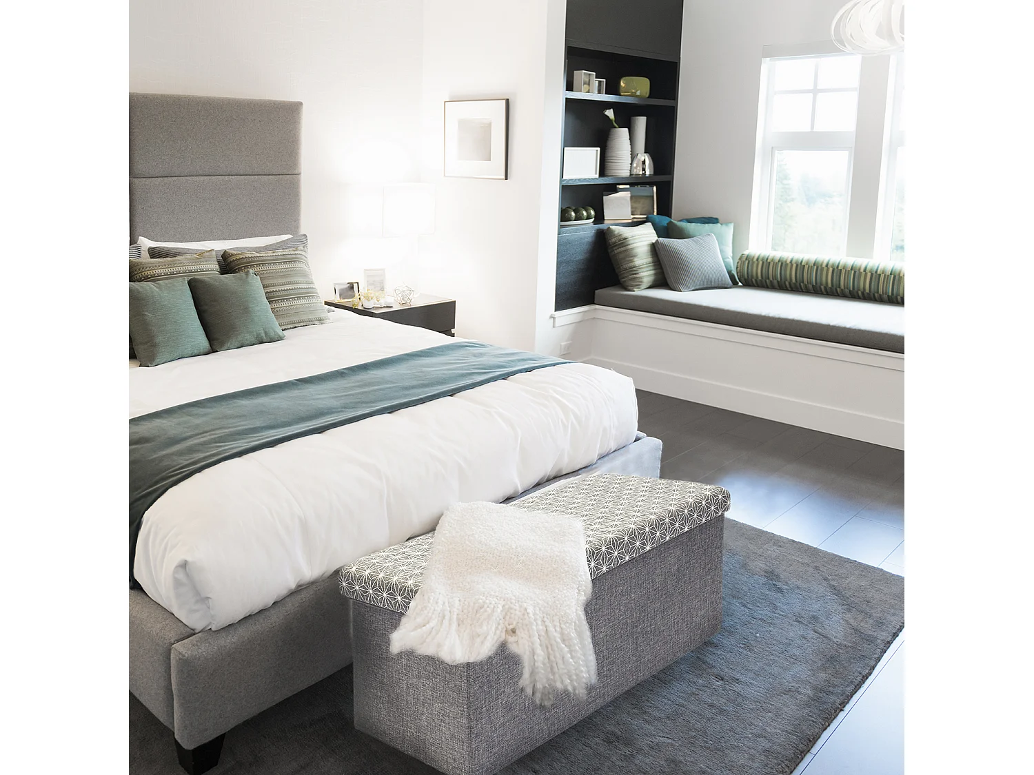 Coffre Banc Pliable Gris Motif Blanc Gris