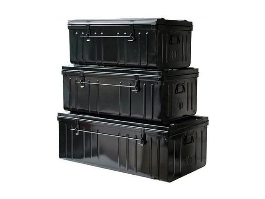 Lot de 3 malle de rangement en métal Habitat - Capacité 95 - 130 - 175 litre-Noir