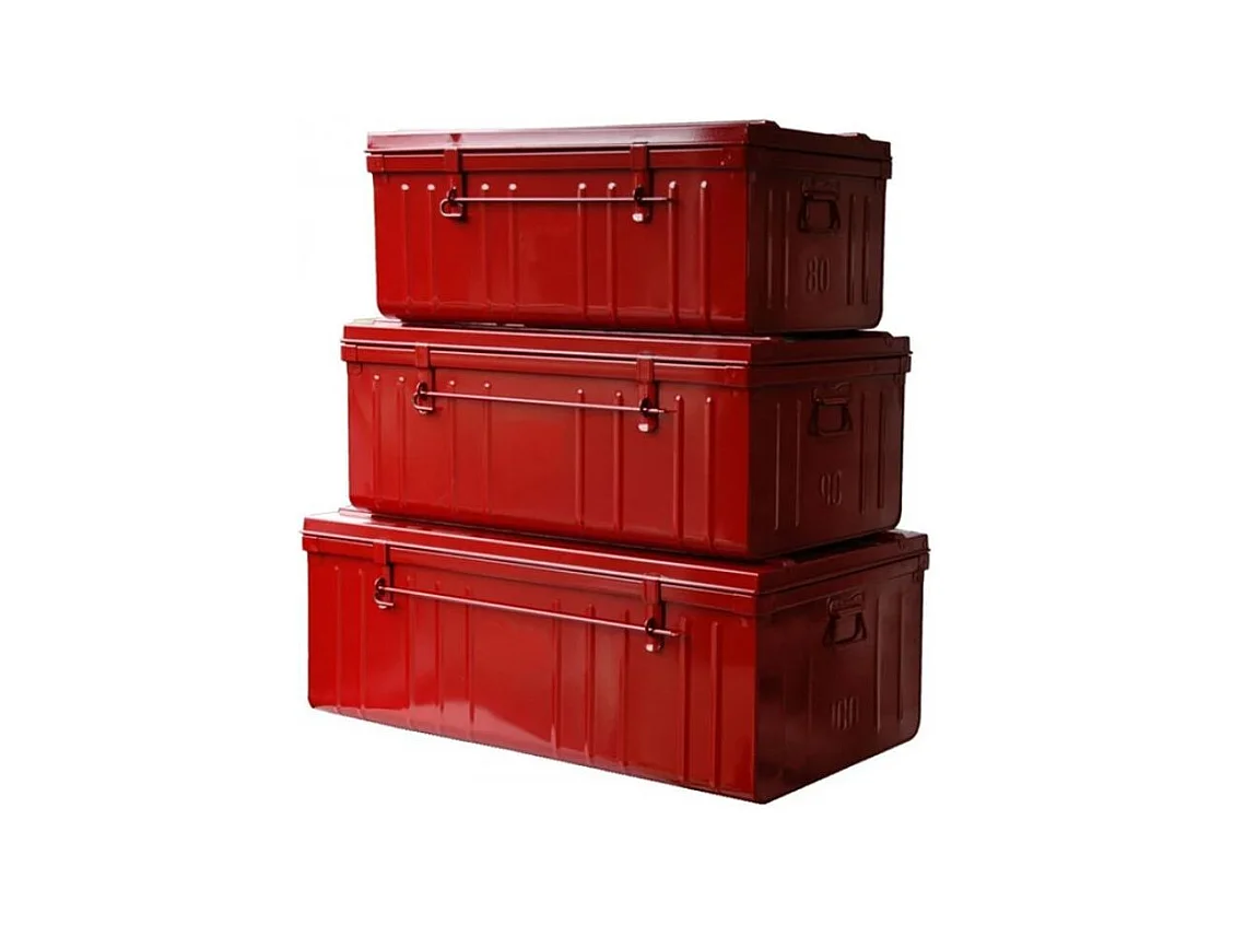 Malles de rangement métal rouge Terra - Lot de 3