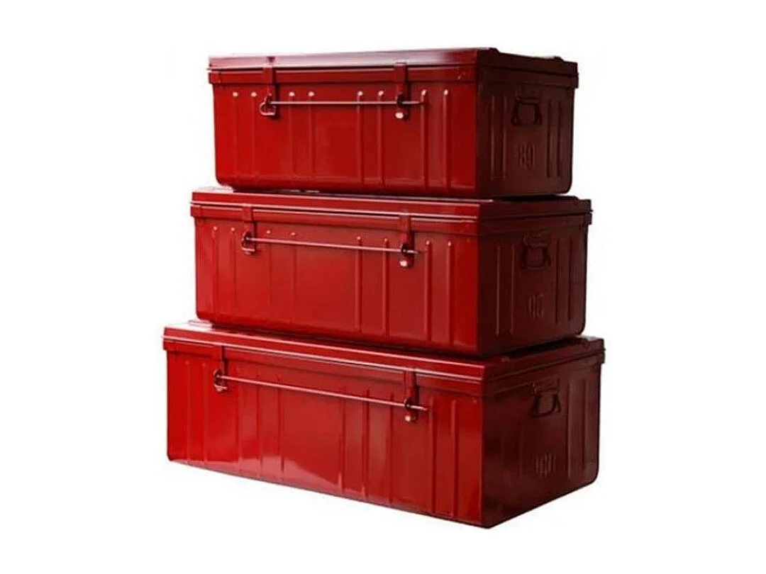 Malles de rangement métal rouge Terra - Lot de 3