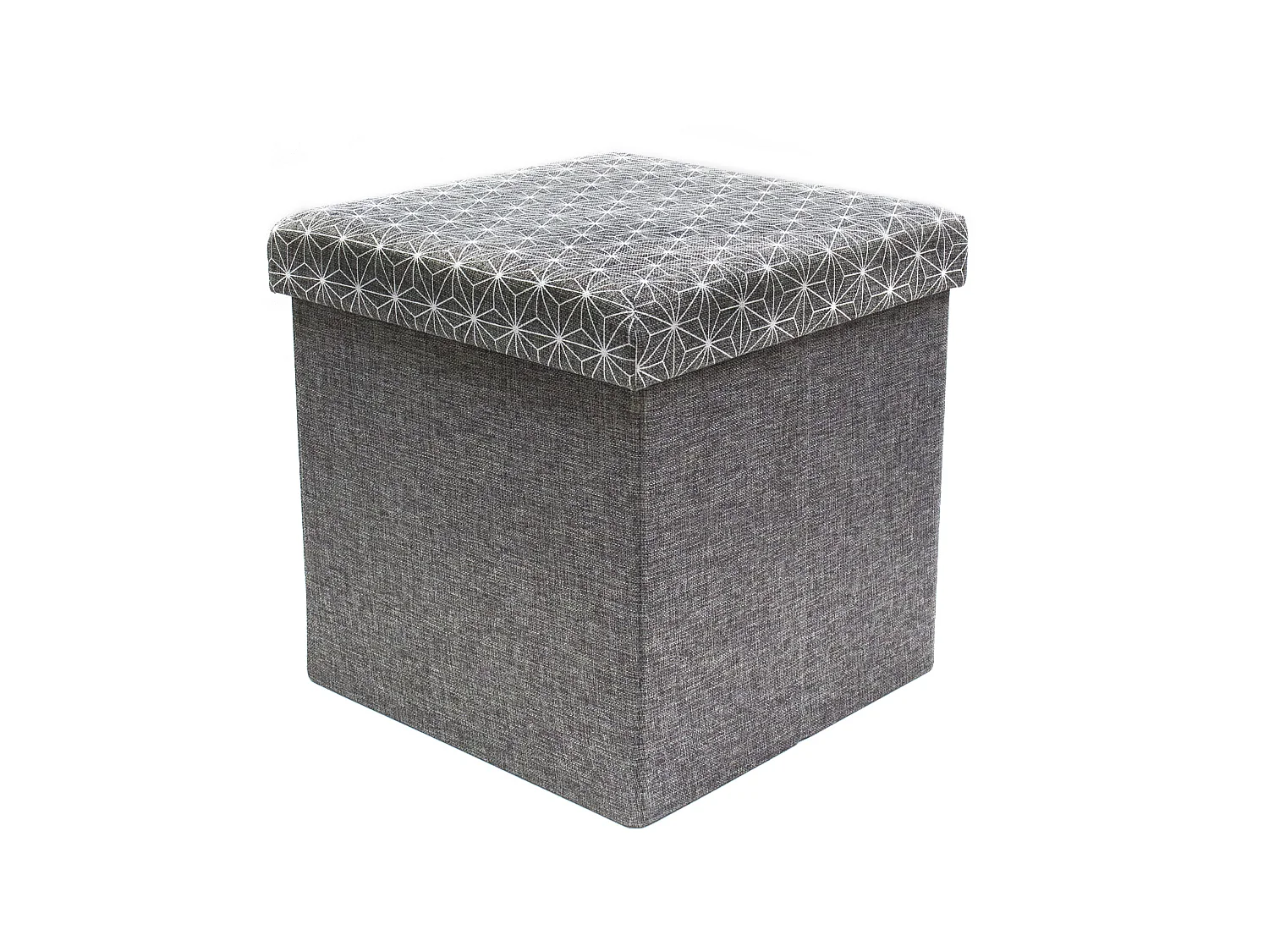 Coffre Pouf Pliable Gris Motif Blanc Gris