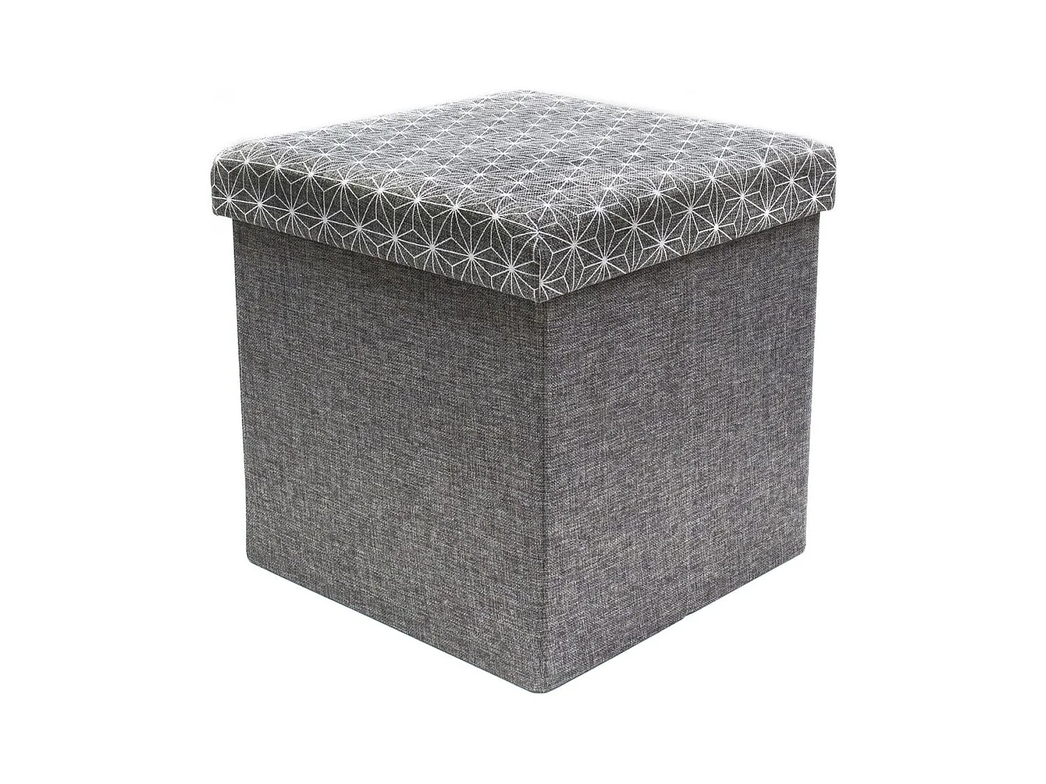 Coffre Pouf Pliable Gris Motif Blanc Gris