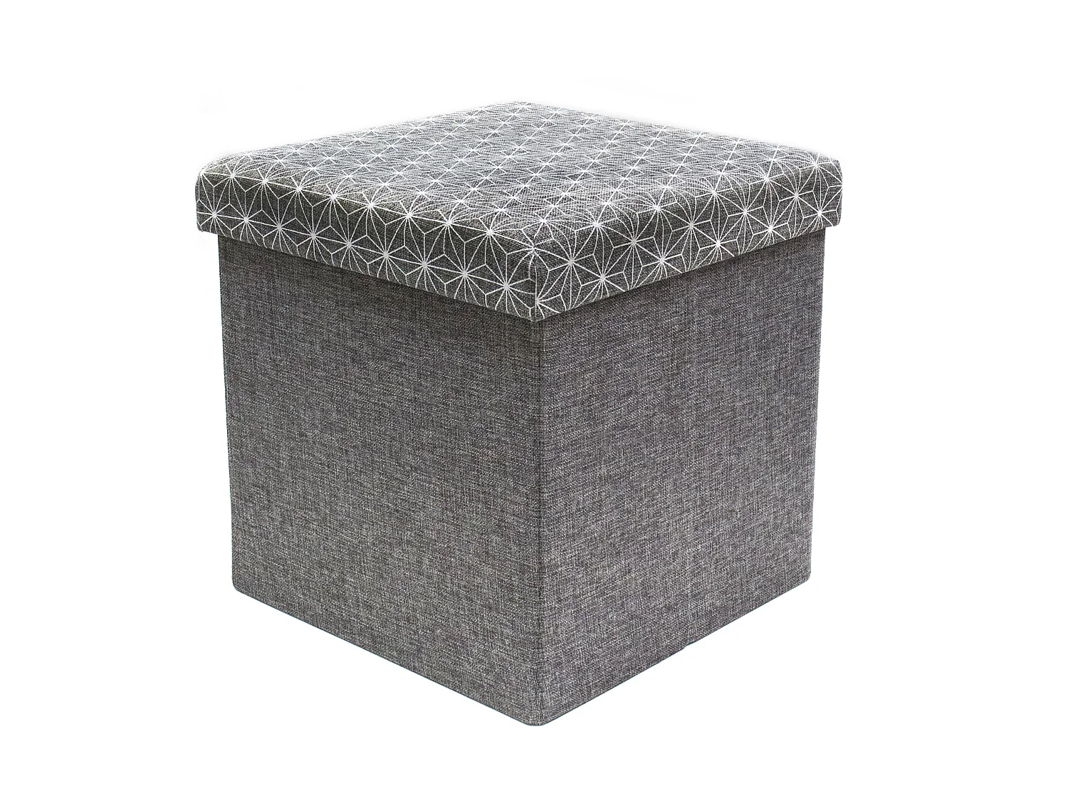 Coffre Pouf Pliable Gris Motif Blanc Gris