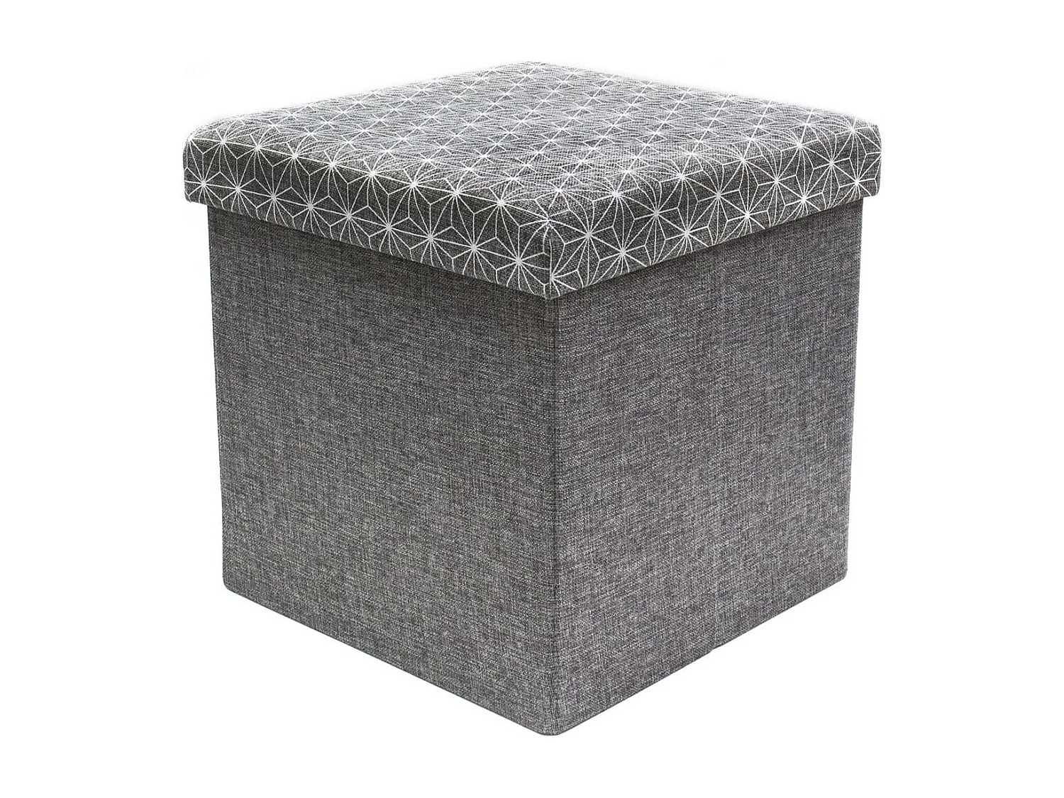 Coffre Pouf Pliable Gris Motif Blanc Gris