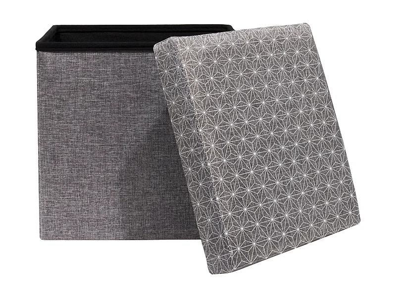 Coffre Pouf Pliable Gris Motif Blanc Gris