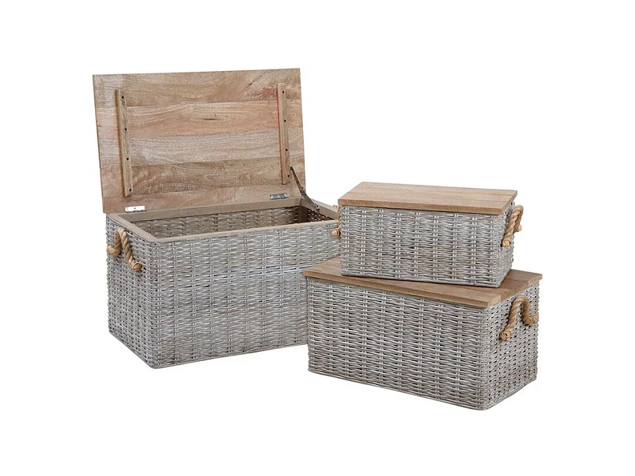 Coffre en poelet blanchi (Lot de 3)